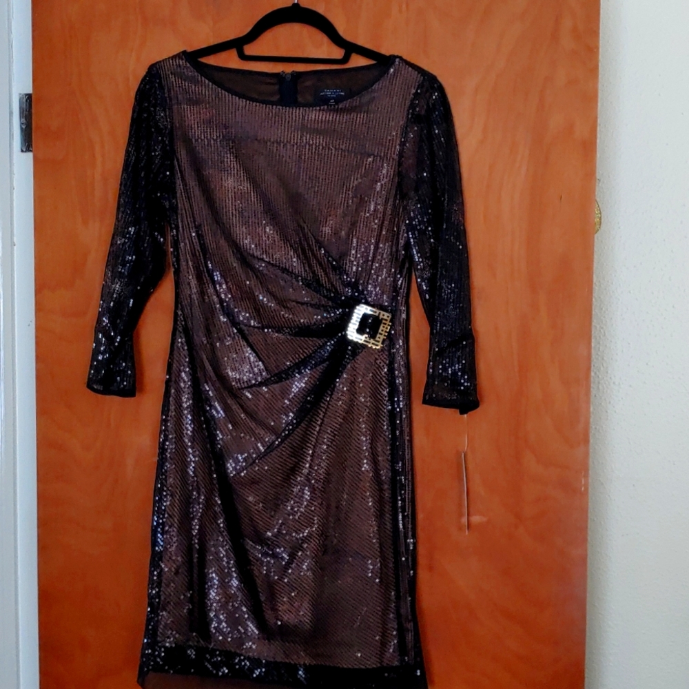 Tahari 4P Black/ bronze dress